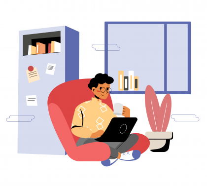 illustration of person sitting on laptop at home